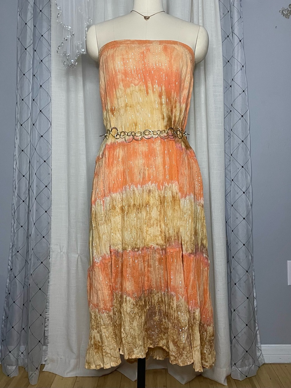 🍊Lotus - 100% Cotton Orange Cream Tie-Dye Maxi Skirt/Dress Size L